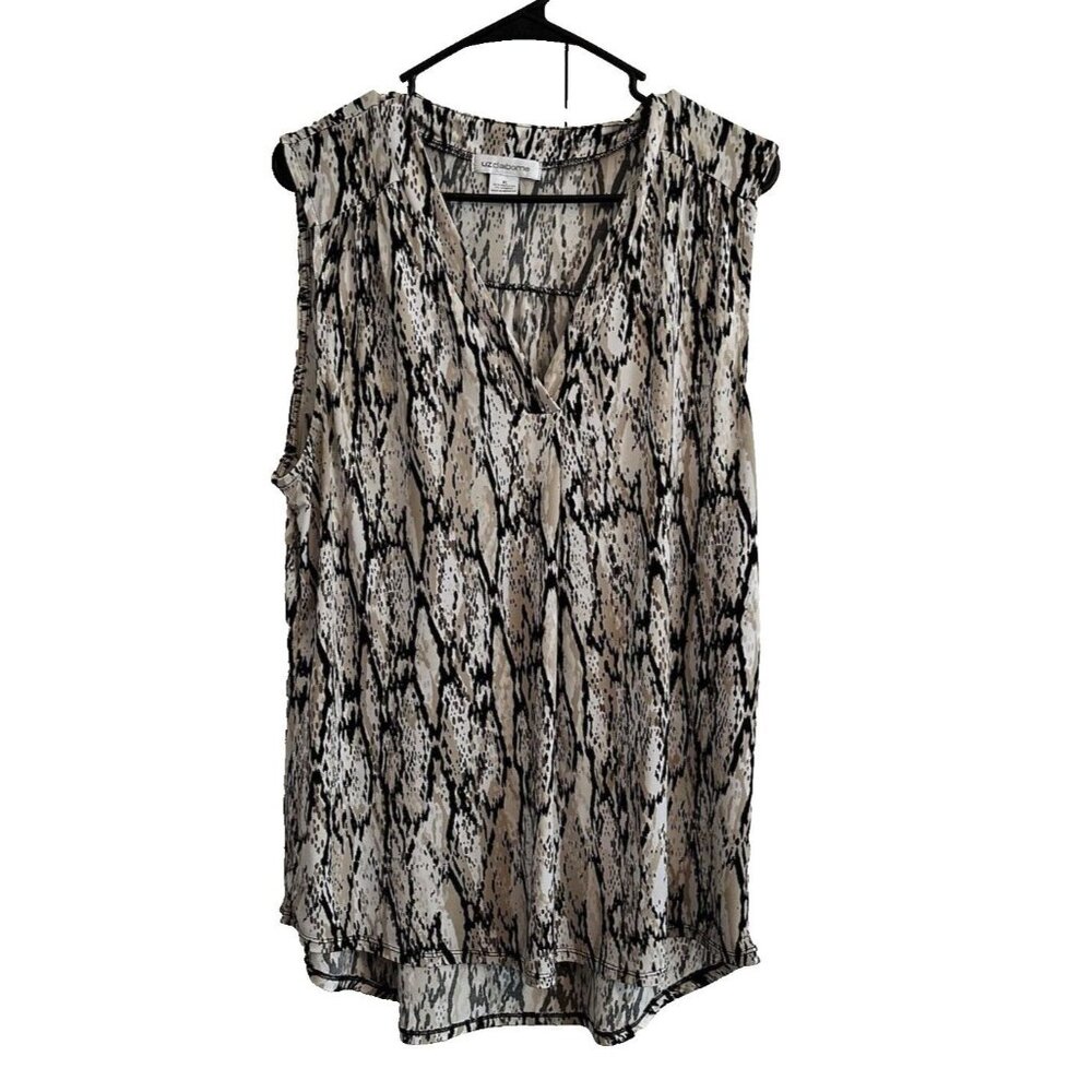 LIZ CLAIBORNE Snake Print Women's Tank Blouse SZ XL Black White Beige Mob Wife - Picture 2 of 8